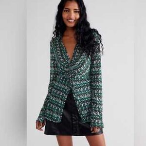 Free People Green Button Down Shirt